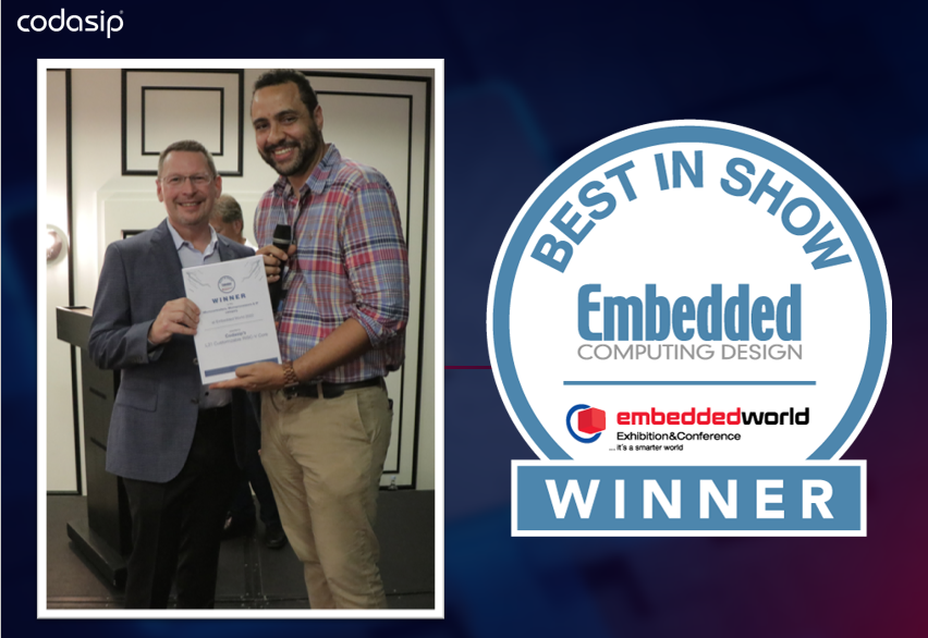 Brett Cline receiving the Best-In-Show award in the name of Codasip for our L31 processor IP