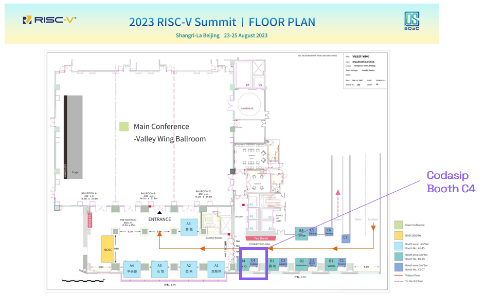 Floorplan of RISC-V summit China 2023 showing Codasip booth
